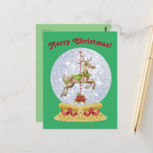Vintage-Weihnachten Karussell-Schneekugel Postkarte