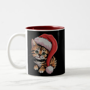 Vintage-Weihnachten-Kätzchen-Katzenliebhaber-Xmas Zweifarbige Tasse