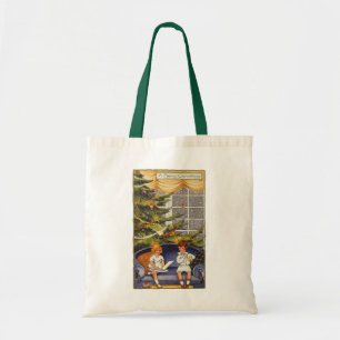Vintage Weihnachten, Kinder sitzen auf einem Sofa Tragetasche