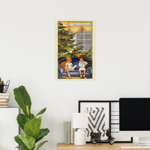 Vintage-Weihnachten, Kinder sitzen auf einer Couch Poster