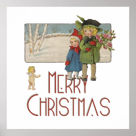Vintage-Weihnachten Kinder und Cherub Poster (Vorne)