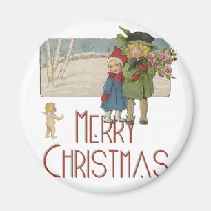 Vintage-Weihnachten-Kinder und Cherubim-Kunstprint Magnet
