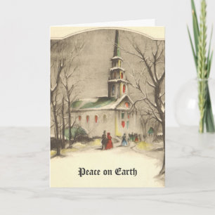 Vintage Weihnachten, Kirche in der Winterlandschaf Feiertagskarte