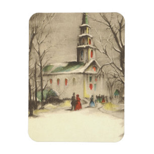 Vintage Weihnachten, Kirche in der Winterlandschaf Magnet