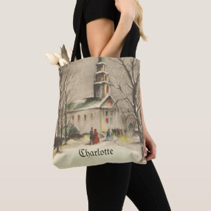 Vintage Weihnachten, Kirche in der Winterlandschaf Tasche