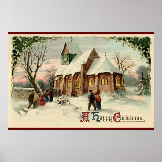 Vintage-Weihnachten-Kirchengemeinde bei der Frühme Poster (Vorne)