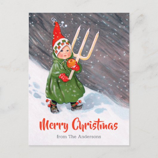 Vintage Weihnachten Kleines Mädchen Schneekandeln Postkarte (Vorderseite)