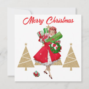 Vintage Weihnachten Lady Geschenke Red Green Gold 