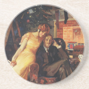 Vintage Weihnachten, Liebe und Romantik Paar Untersetzer