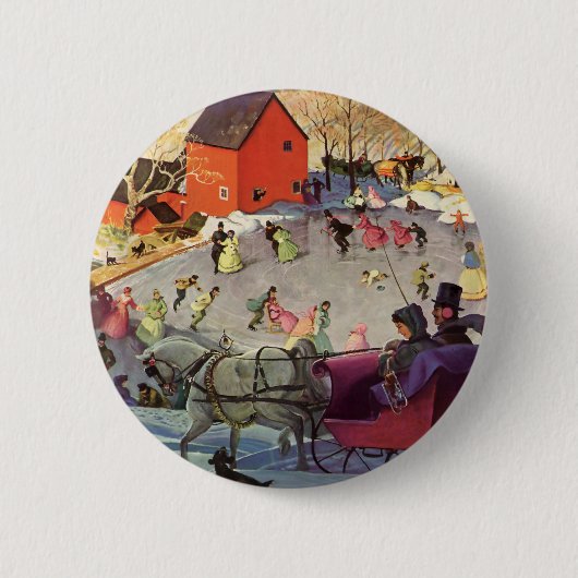 Vintage-Weihnachten, Liebe und Romantik-Schlitten Button (Vorderseite)