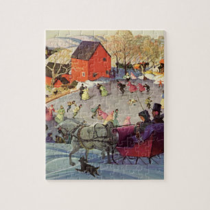Vintage Weihnachten, Liebe und Romantik Schlitten Puzzle