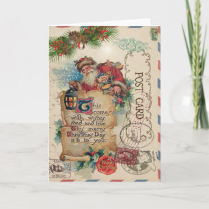 Vintage-Weihnachten-Luftpost-Postkarte Weihnachtsm Feiertagskarte