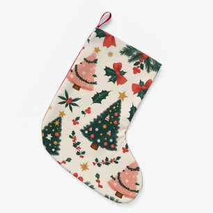 Vintage Weihnachten Mistelzweig & Schleifen Feiert Kleiner Weihnachtsstrumpf