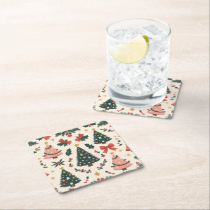 Vintage Weihnachten Mistelzweig & Schleifen Feiert Rechteckiger Pappuntersetzer