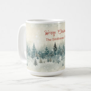 Vintage-Weihnachten mit schneebedeckten Kiefern Kaffeetasse
