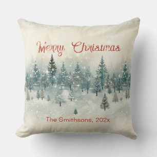 Vintage-Weihnachten mit schneebedeckten Kiefern Kissen