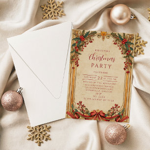 Vintage Weihnachten mit Stechpalme und Gold Einladung