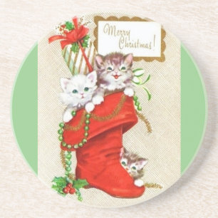 Vintage Weihnachten Mitte Jahrhundert Pastel Kitte Getränkeuntersetzer
