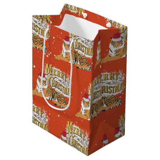 Vintage Weihnachten Mittlere Geschenktüte (Vorderseite Schrägansicht)