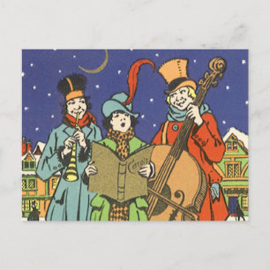 Vintage Weihnachten, Musiker singen Weihnachtslied Feiertagspostkarte