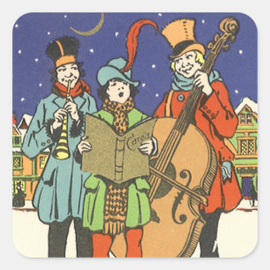 Vintage Weihnachten, Musiker singen Weihnachtslied Quadratischer Aufkleber