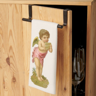 Vintage-Weihnachten, Musikerengel mit Panflöte Geschirrtuch