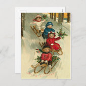 Vintage Weihnachten niedliche Kinder Schneeschlitt (Vorne/Hinten)