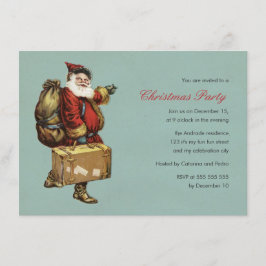 Vintage Weihnachten Party Santa Claus Grüner Urlau Einladung
