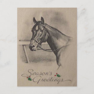 Vintage-Weihnachten-Pferd-Saison-Grüße-Feiertag Postkarte