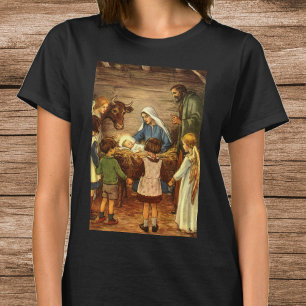 Vintage Weihnachten, religiöse Geburt mit Baby Jes T-Shirt