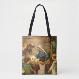 Vintage-Weihnachten, religiöse Geburt mit Baby Jes Tasche