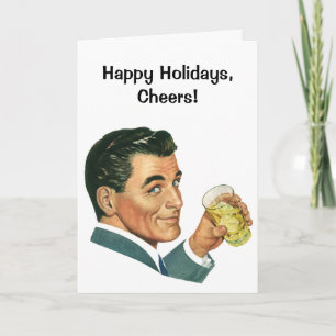 Vintage Weihnachten, Retro 50er Jahre Mann trinkt  Feiertagskarte