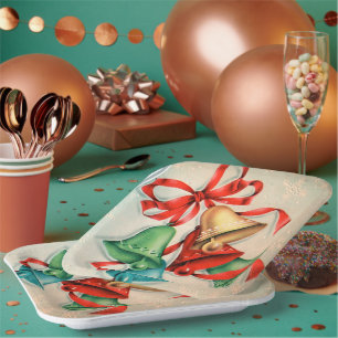 Vintage Weihnachten Retro Glocken Party Teller