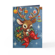 Vintage Weihnachten retro Rentier Grußkarte