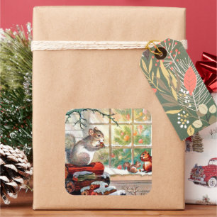 Vintage Weihnachten Retro-Tier Feiertags-Aufkleber Quadratischer Aufkleber