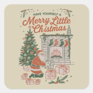 Vintage-Weihnachten Retro-Weihnachtsmann-Geschenke Quadratischer Aufkleber