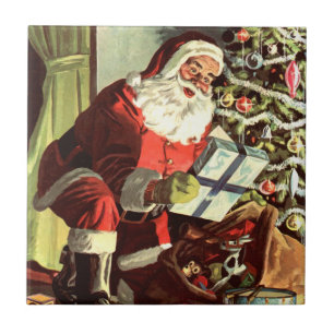 Vintage-Weihnachten, Retro-Weihnachtsmann mit Gesc Fliese