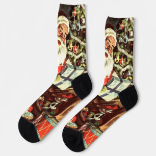 Vintage Weihnachten, Retro Weihnachtsmann mit Gesc Socken