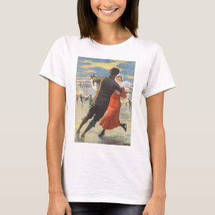 Vintage Weihnachten, romantisches Paar beim Eislau T-Shirt