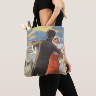 Vintage Weihnachten, romantisches Paar beim Eislau Tasche
