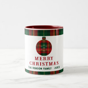 Vintage-Weihnachten Rot Grün Tartan Karo Familie Zweifarbige Tasse