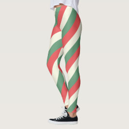 Vintage Weihnachten Rot Grün Weiß Streifen Leggings