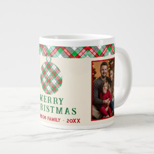 Vintage-Weihnachten Rot Grünes Tartan-Karo 2 Fotos Jumbo-Tasse