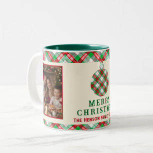 Vintage-Weihnachten Rot Grünes Tartan Karo 2 Fotos Zweifarbige Tasse