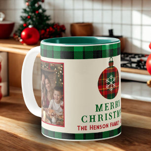 Vintage-Weihnachten Rot Grünes Tartan Karo 2 Fotos Zweifarbige Tasse