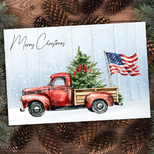 Vintage-Weihnachten-Rot-LKW-Patriotische-USA-Flagg Seidenpapier