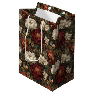 Vintage-Weihnachten Rot und Winter-Weiß-Blumen Mittlere Geschenktüte
