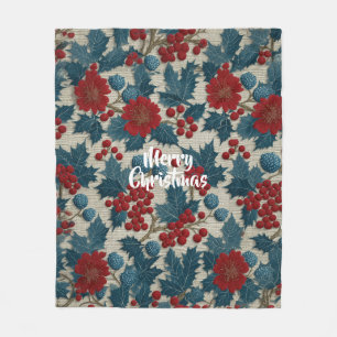 Vintage-Weihnachten Rote Beeren Botanische Leinen Fleecedecke