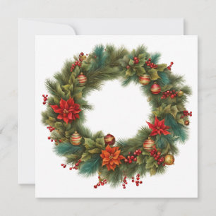 Vintage-Weihnachten rote Poinsettie, Beerenkranz Feiertagskarte