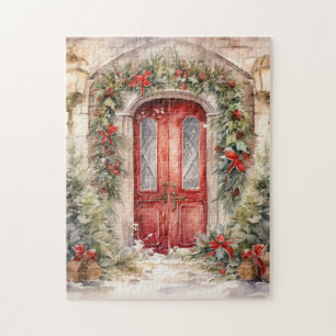 Vintage-Weihnachten Rote Tür Puzzle